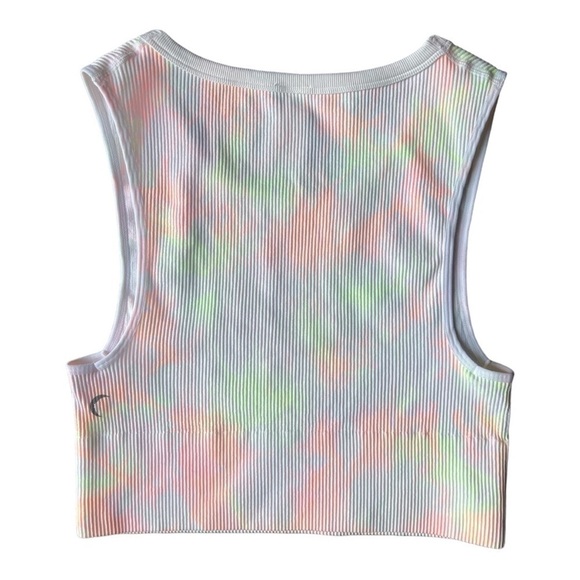 Zyia Active Neon Pastel Watercolor Tie Dye Ribbed Crop Top, Size Large - Picture 2 of 6